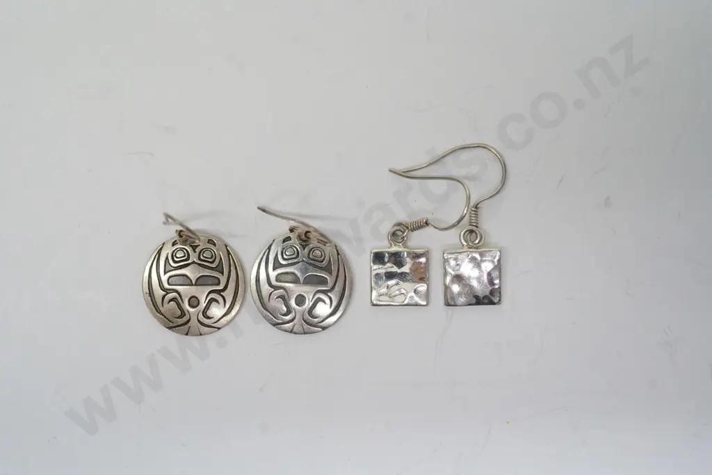 pair silver earrings [925] & pair of Frank Wolf metal arts sterling earrings Image 1++