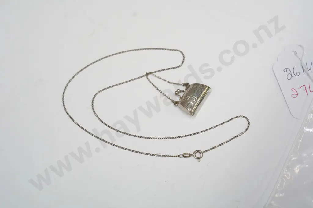 silver purse necklace stamped 925 Image 1++