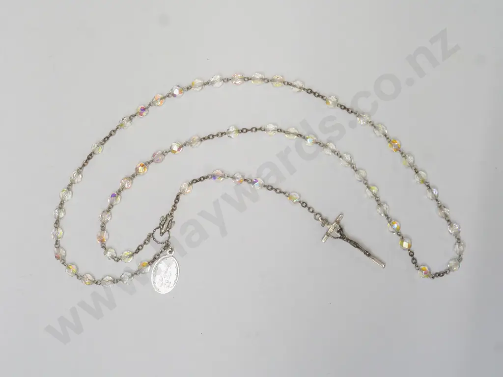 crystal rosary beads crucifix stamped Italy ster Image 1++