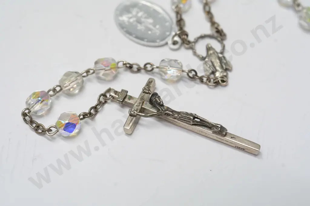 crystal rosary beads crucifix stamped Italy ster Image 1++