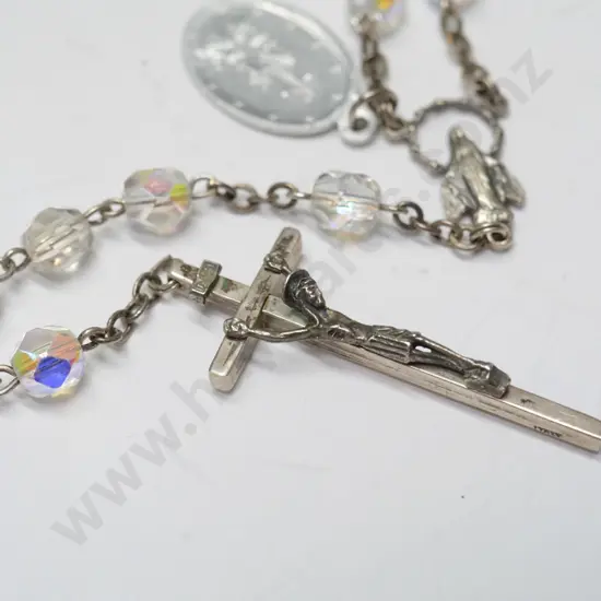 crystal rosary beads crucifix stamped Italy ster