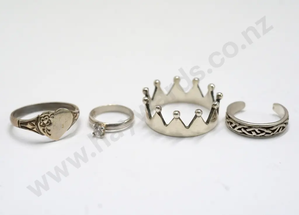 silver signet ring, silver crown ring, silver toe ring & silver charm ring all stamped Image 1++