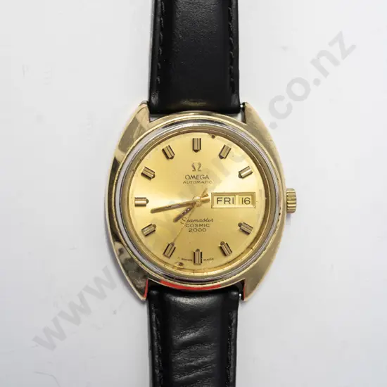 Omega Seamaster Cosmic 2000 watch - day, date, auto, 2 chips on dial securing pins, well worn on back