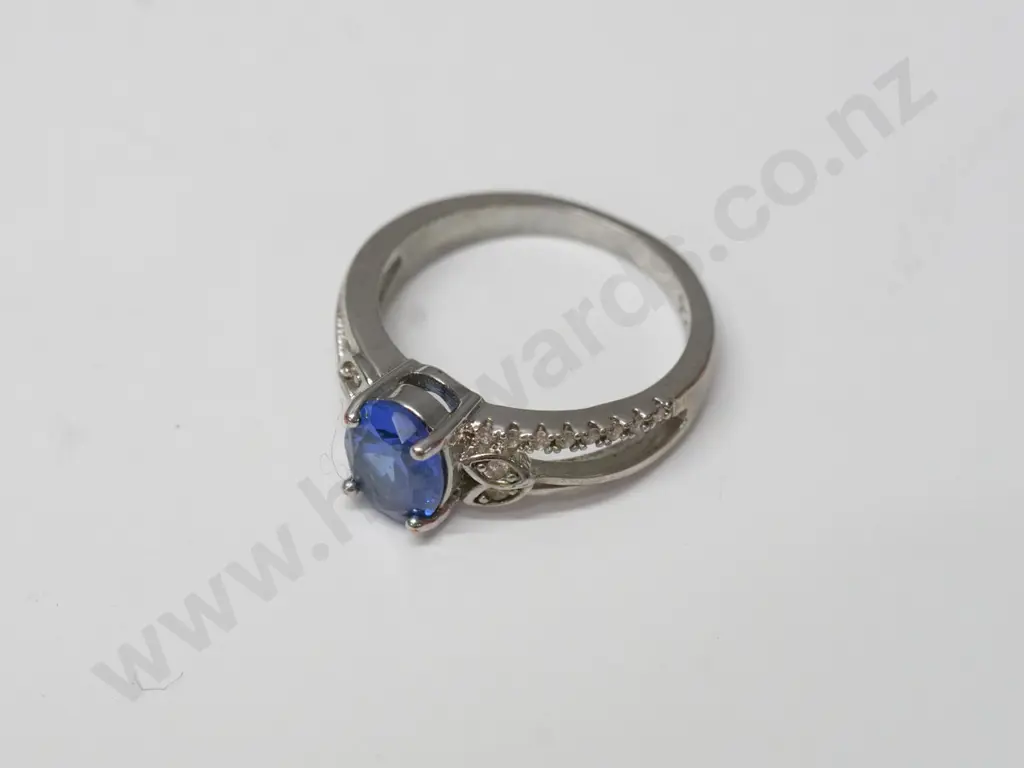 silver sapphire & cz dress ring stamped 925 Image 1++
