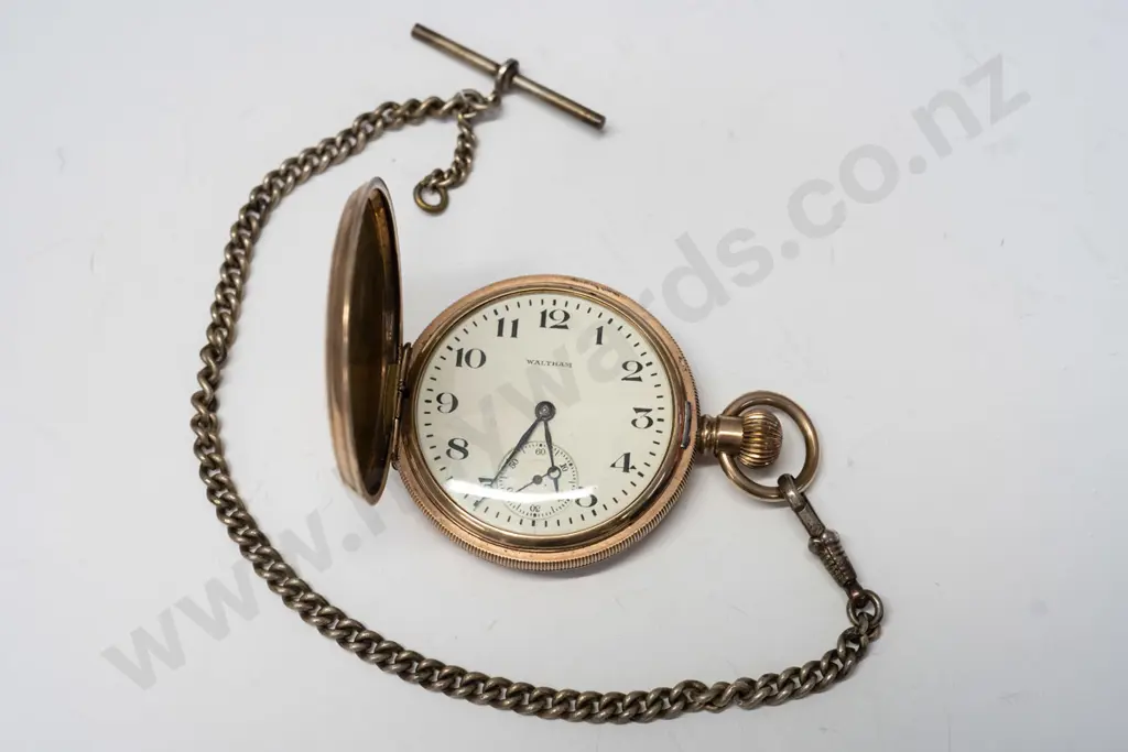 gold plated pocket watch & chain  [needs attention] Image 1++