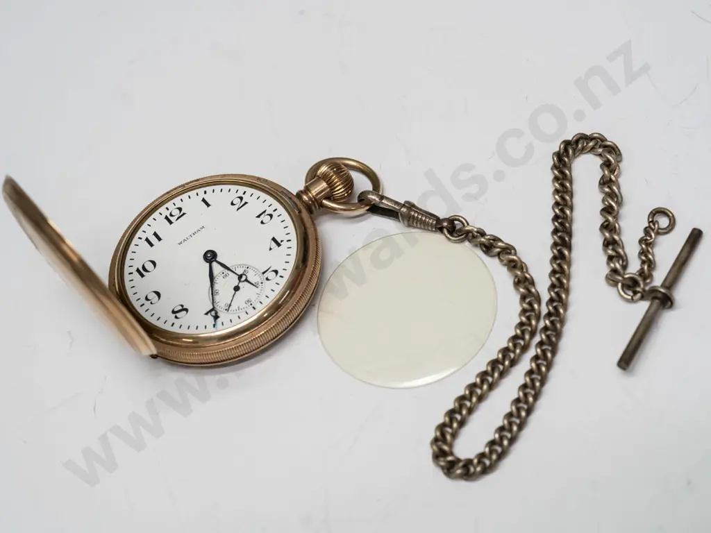 gold plated pocket watch & chain  [needs attention] Image 1++