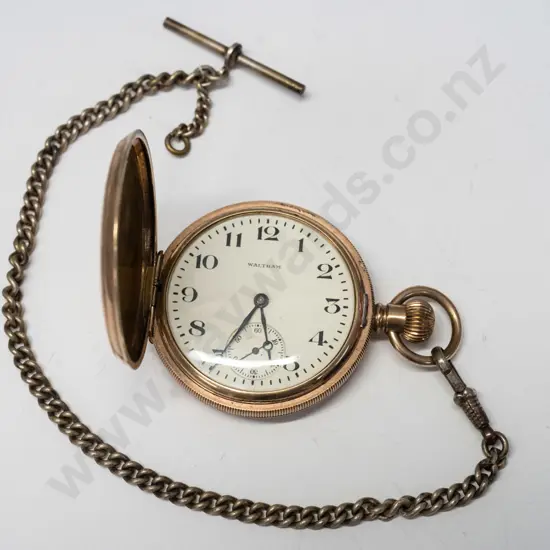 gold plated pocket watch & chain  [needs attention]