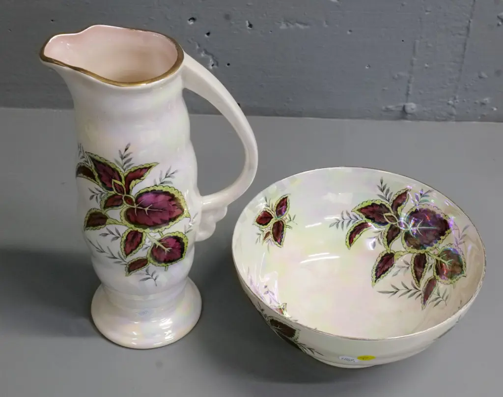 2 Maling 'Coleus' lustre glaze items - bowl and jug H-270 Image 1++