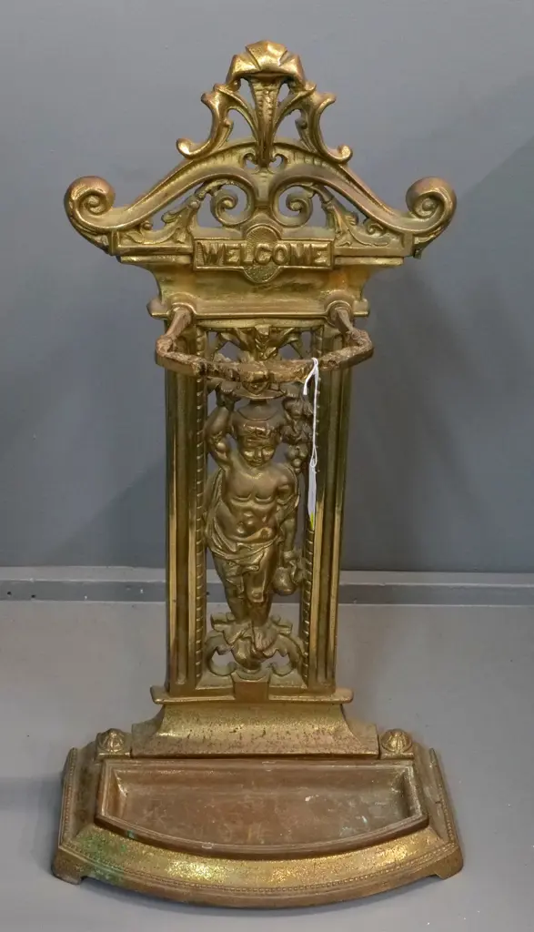 ornate heavy cast brass umbrella stand H-740 W-370 Image 1++