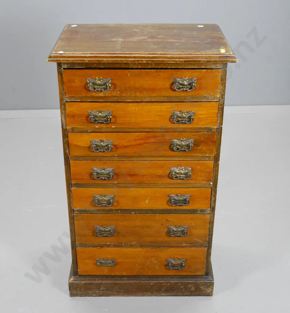 beech small 7-drawer storage chest with metal drop handles - polish needs work on top H-850 W-500 D-335 Image 1++