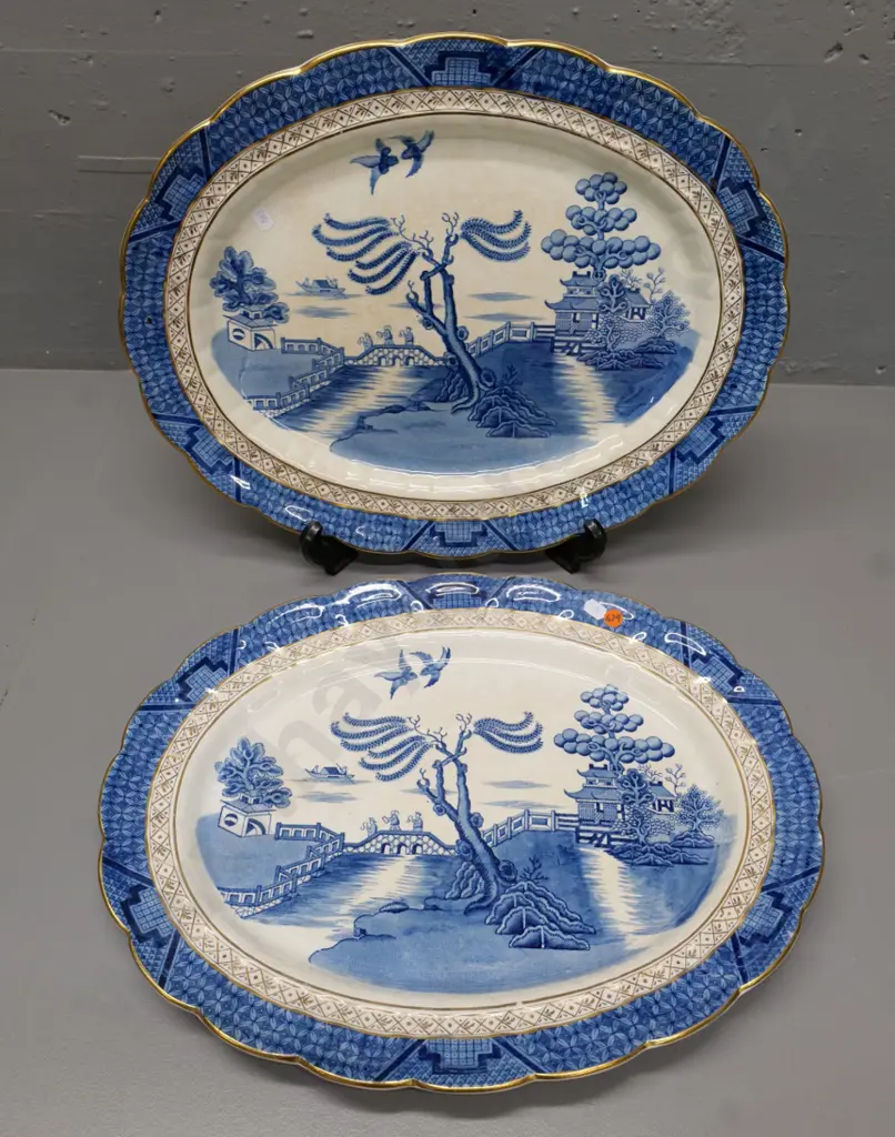 2 very large Booths Real Old Willow oval platters - one has staining, each L-470 W-370 Image 1++