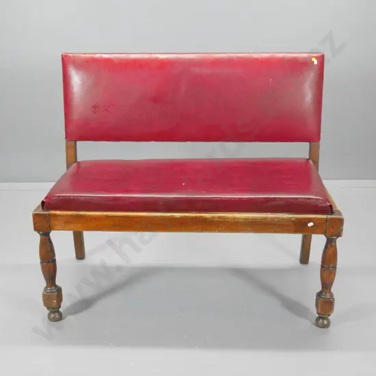 deco oak-framed bench seat in red leatherette - joints a little loose H940 W1080 D520