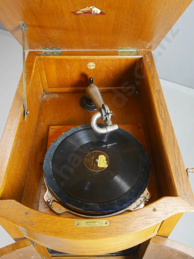 vintage HMV gramophone in 'Library Bijou Grand' oak cabinet - not going, restorer's condition H950 W450 D650 Image 1++