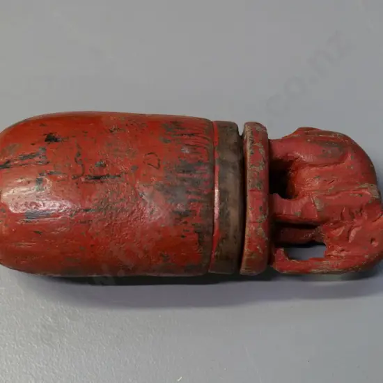 Burmese wooden elephant tea leaf container - rubbing to red paint work H-165