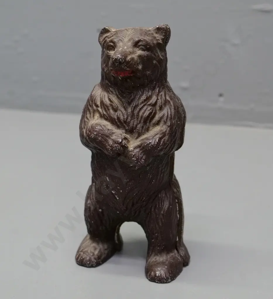 cast alloy standing bear money box - wear to finish H-160 Image 1++
