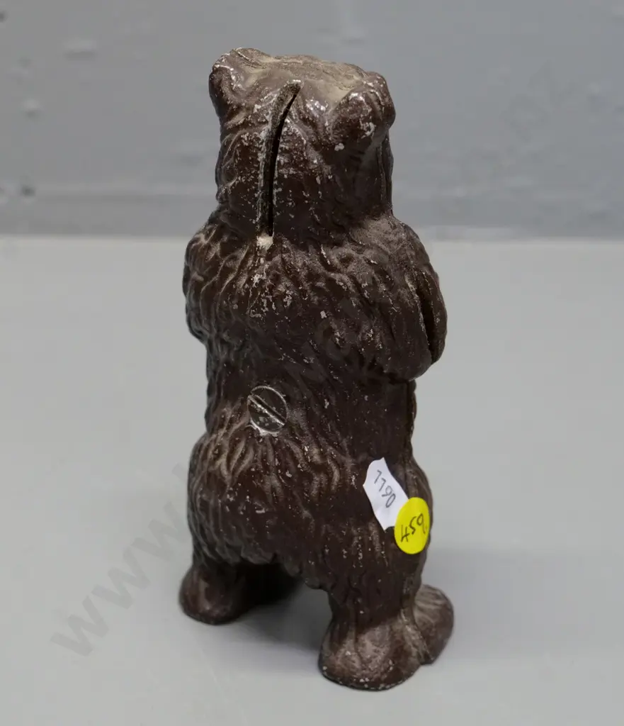 cast alloy standing bear money box - wear to finish H-160 Image 1++