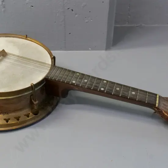 'Challenge' banjo mandolin with wood frame, etched brass resonator/back L-570 back diameter 240