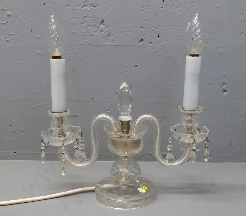 2-light cut crystal candle-style table lamp - several lustres missing H-350 W-340 Image 1++