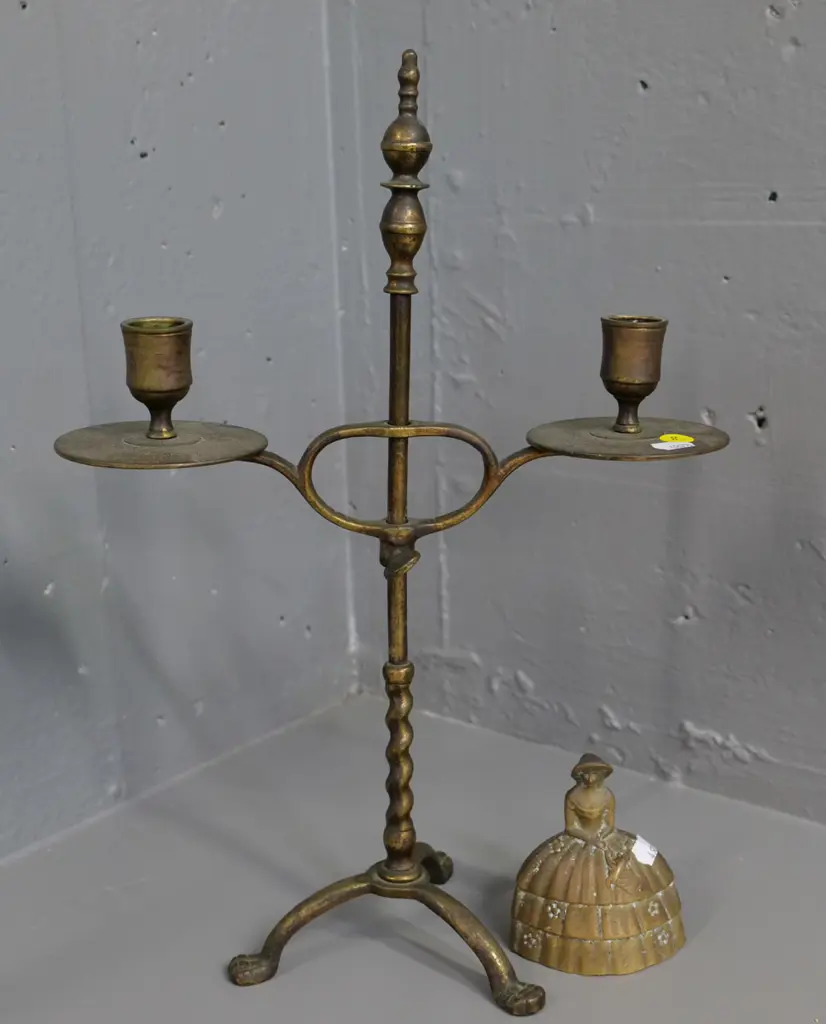 cast brass crinoline lady bell and a 2-candle adjustable-height candelabrum H-390 W-280 Image 1++
