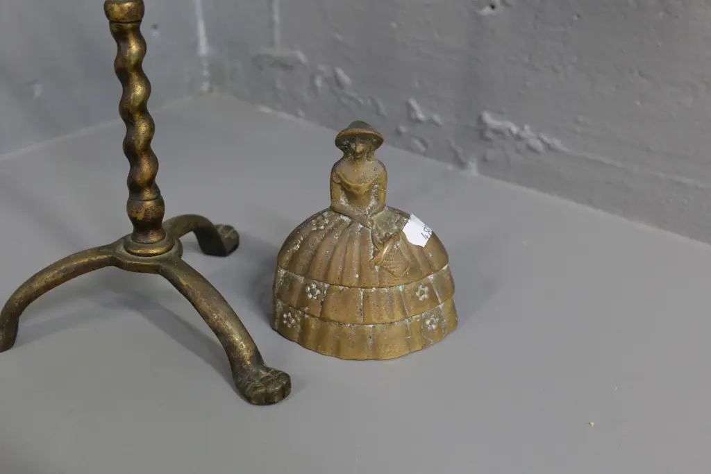 cast brass crinoline lady bell and a 2-candle adjustable-height candelabrum H-390 W-280 Image 1++