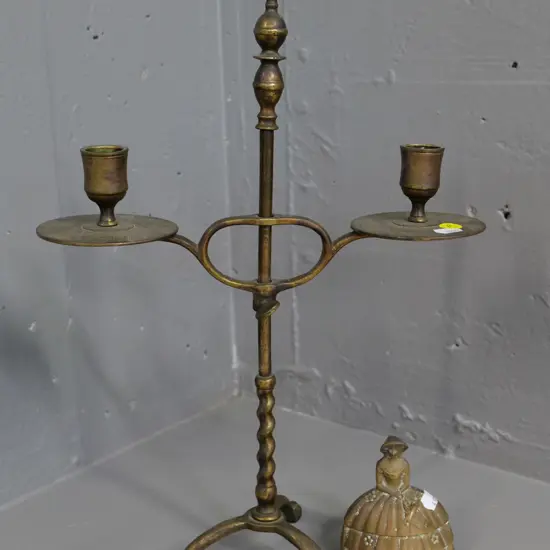cast brass crinoline lady bell and a 2-candle adjustable-height candelabrum H-390 W-280