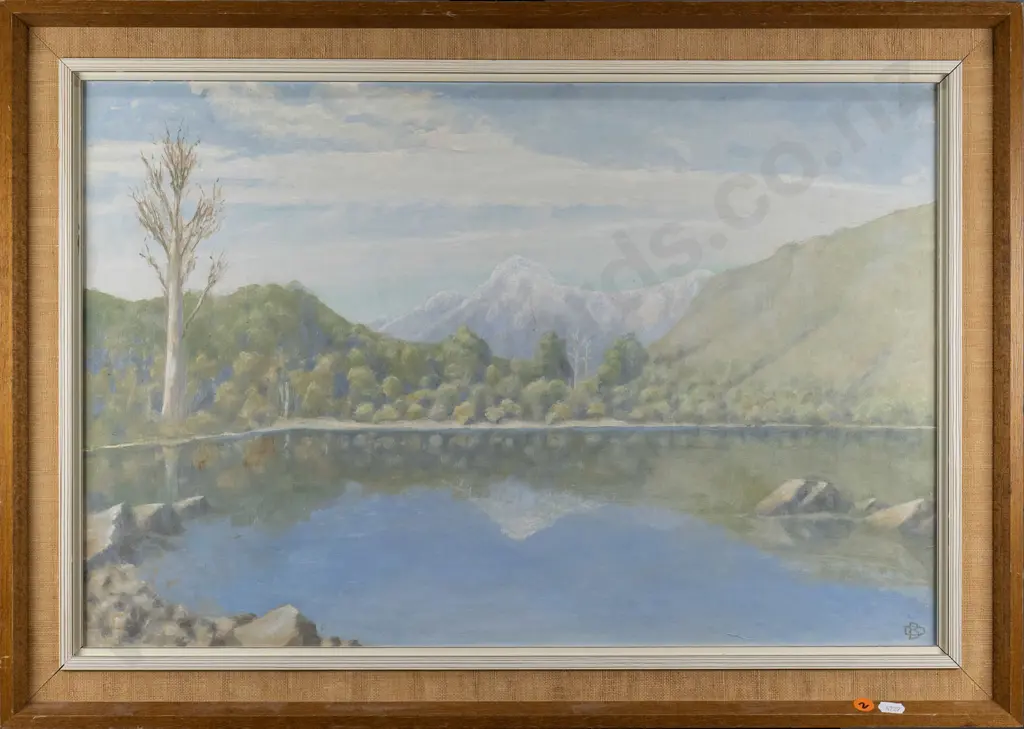 framed oil "Lake Alabaster, Hollyford Valley" H-390 W-600 Image 1++