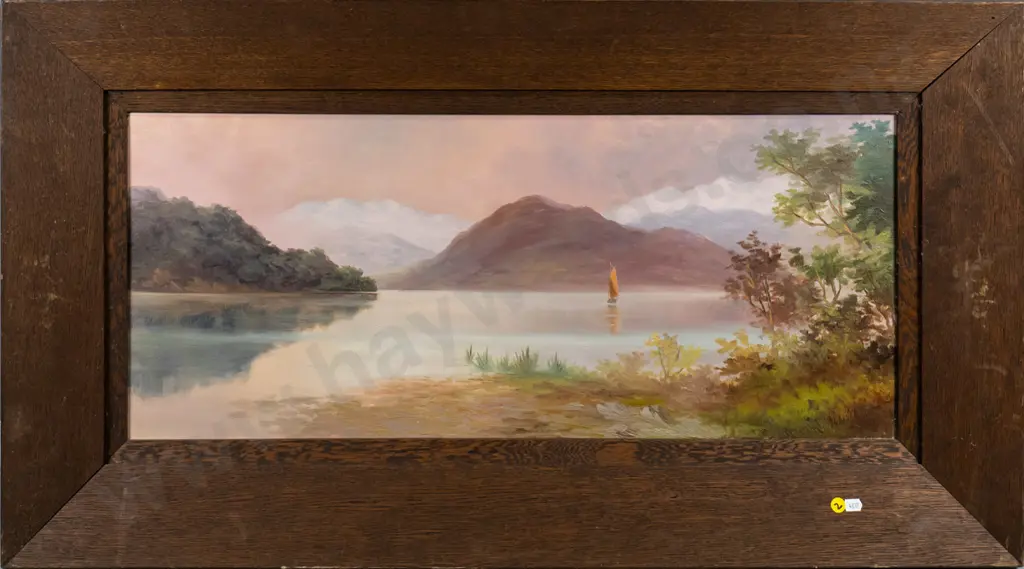 JC Veitch - framed colonial oil on canvas - lake scene H-320 W-750 Image 1++
