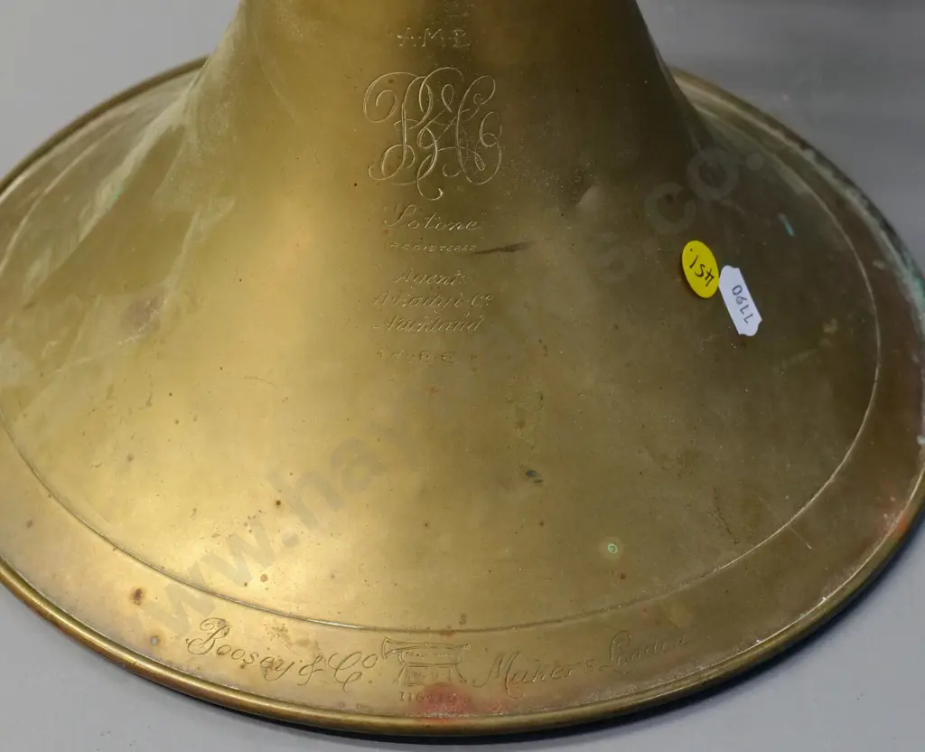 vintage Boosey 'Sotone' French horn, retailer Eady & Co Auckland Image 1++