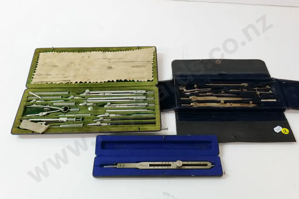 3 cased engineering/drawing instrument sets - Ahrend-Klino large set, Staedtler compass, one other Image 1++