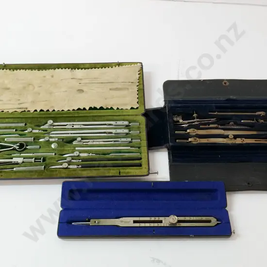 3 cased engineering/drawing instrument sets - Ahrend-Klino large set, Staedtler compass, one other