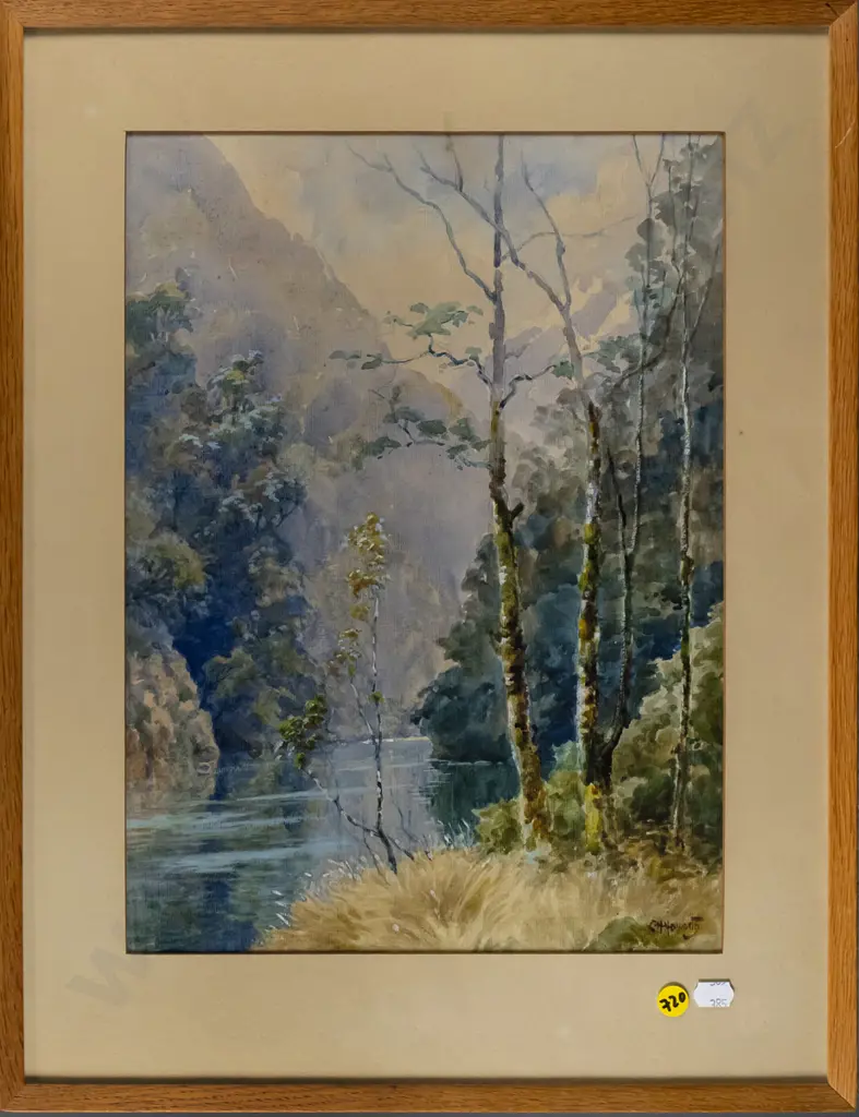 CH Howorth - framed watercolour "Sentinel Bluffs and Clutha River" H-370 W-260 Image 1++