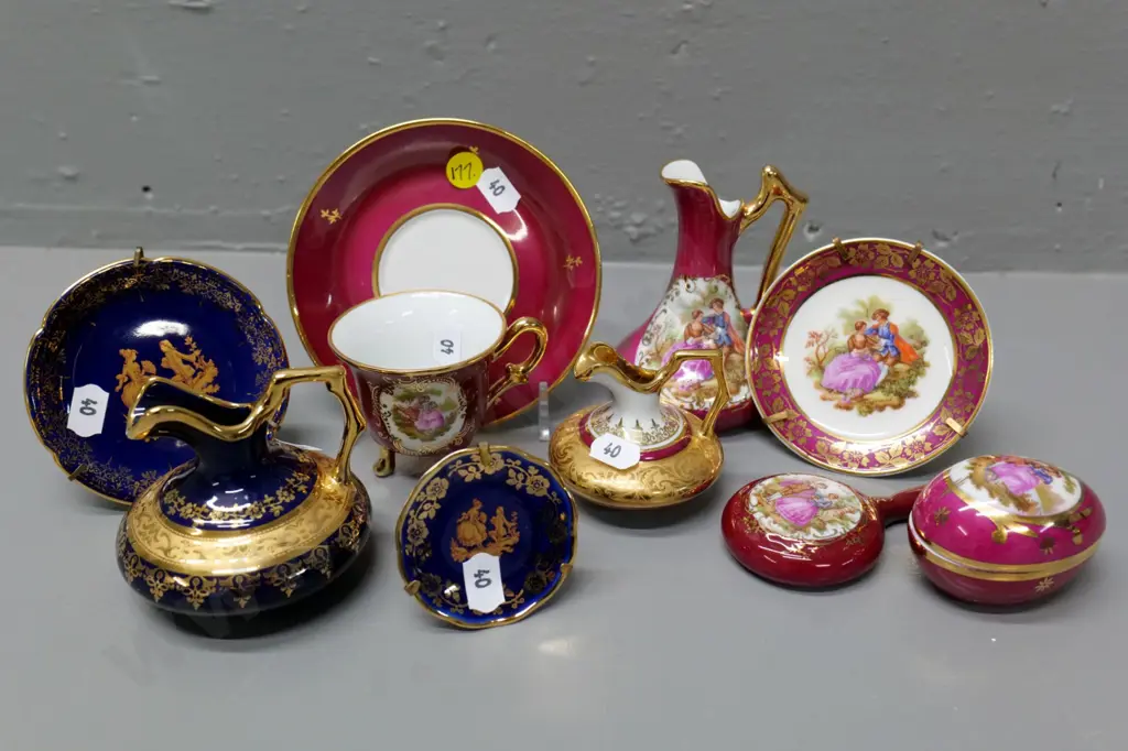 assorted Limoges miniatures including coffee cup & saucer, jugs, dishes etc. Image 1++