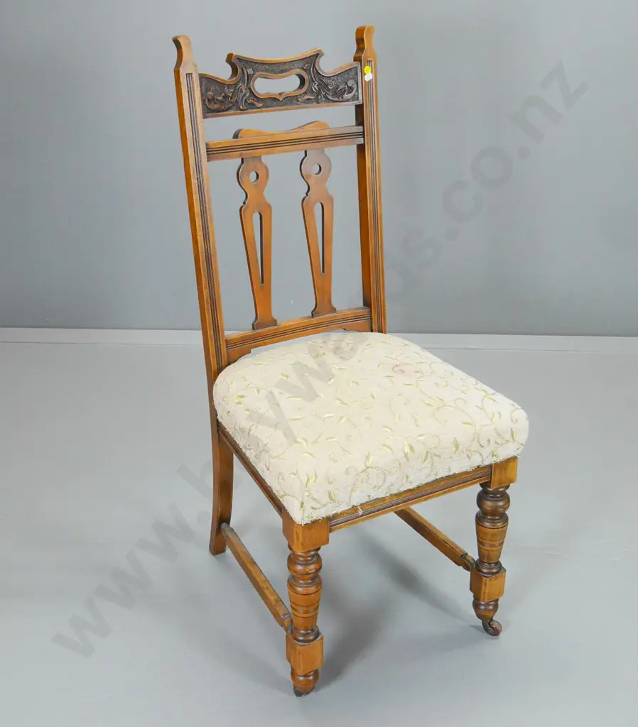 arts and crafts turned leg splat back upholstered dining chair H-1060 W-450 D-450 Image 1++
