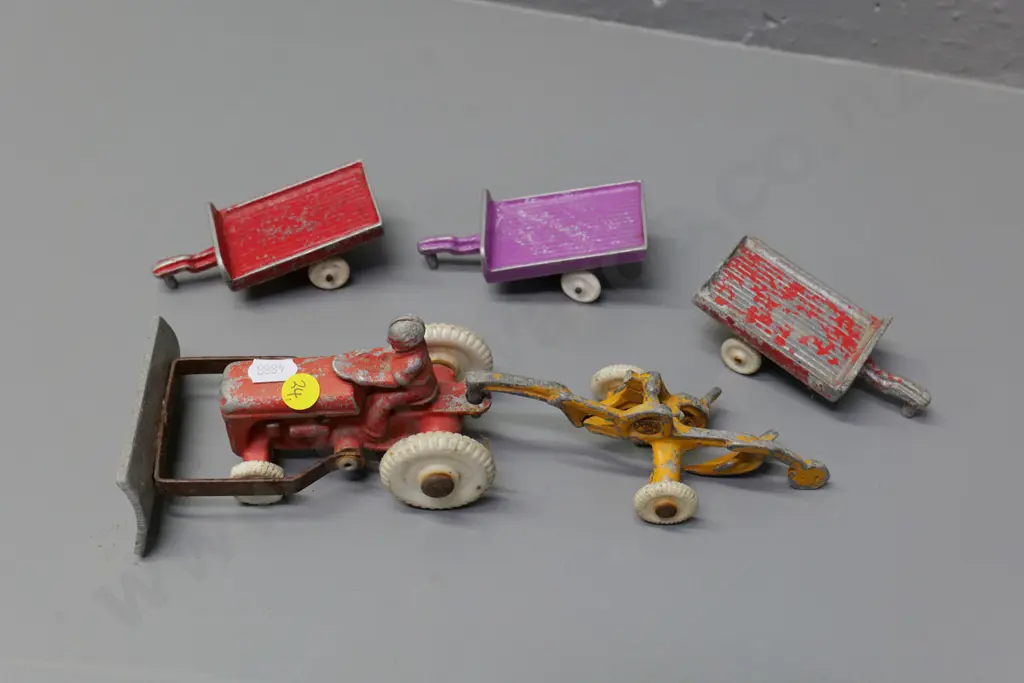 Fun Ho tractor with plough and 3 assorted Fun Ho trailers - general wear. Tractor H-80 L130 Image 1++