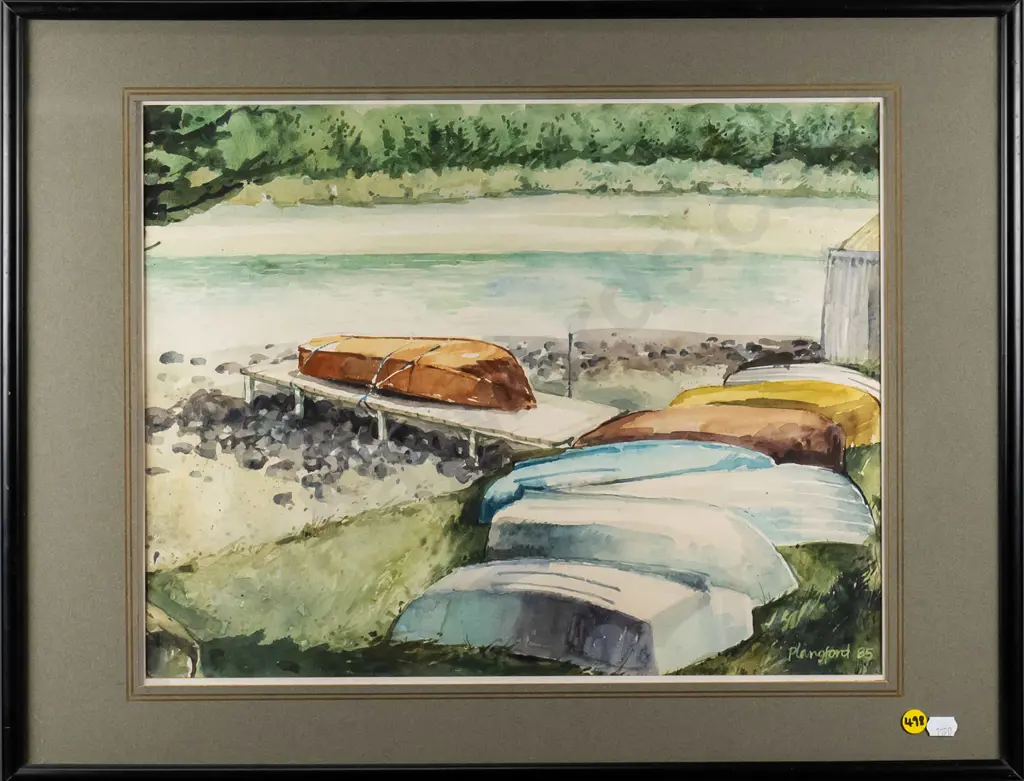 P Langford 85 - framed watercolour - dinghies H-320 W-430 Image 1++