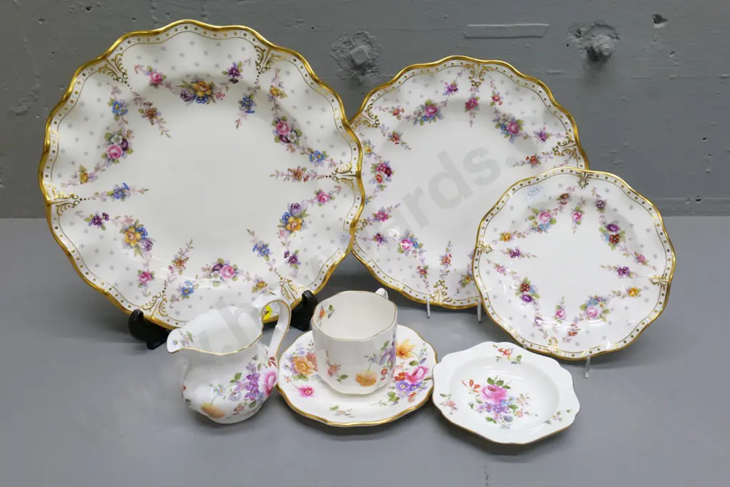 Royal Crown Derby china - 3 graduated 'Royal Antoinette' plates and 3 posies items Image 1++