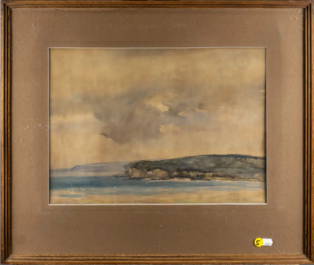 Stuart Reid - framed watercolour - coastal scene H-240 W-340 Image 1++