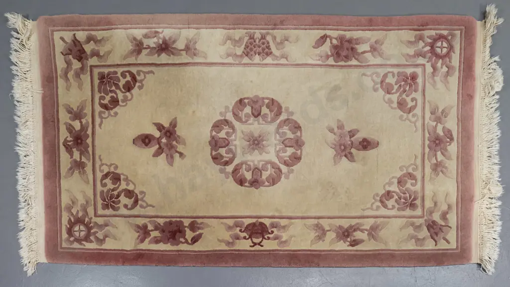Chinese sculptured wool floor rug - dusty rose & beige L-1550 W-910 Image 1++