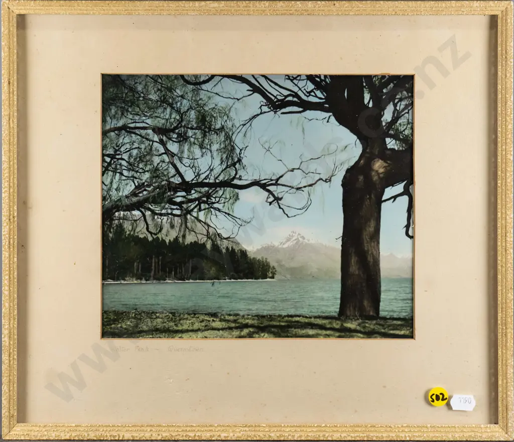 framed vintage hand coloured photograph "Walter Peak Queenstown" (slight foxing to surround)H-190 W-220 Image 1++