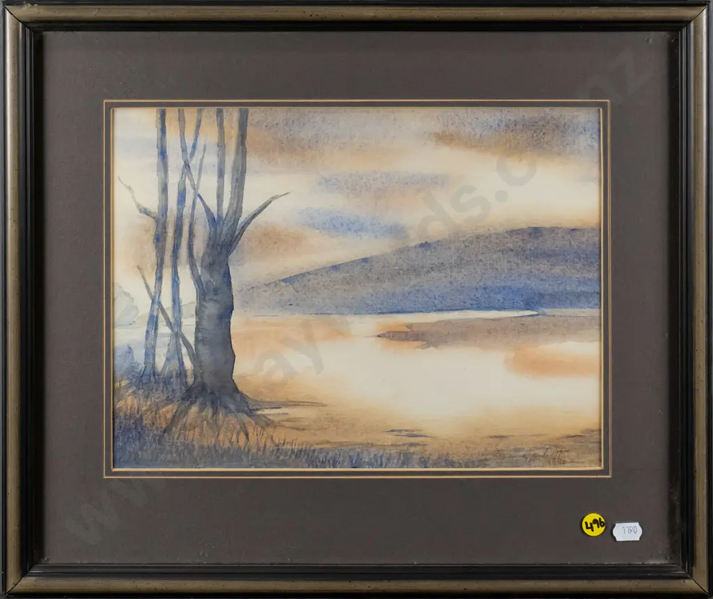 A Cooper 1986 - framed watercolour  "Sunset on Catlins Lake" H-230 W-300 Image 1++