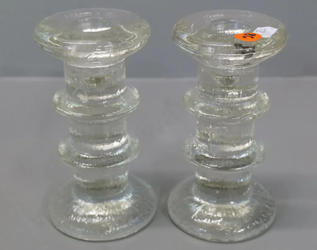 pair of retro clear glass candlesticks by Timo Sarpaneva, Finland H-120 Image 1++