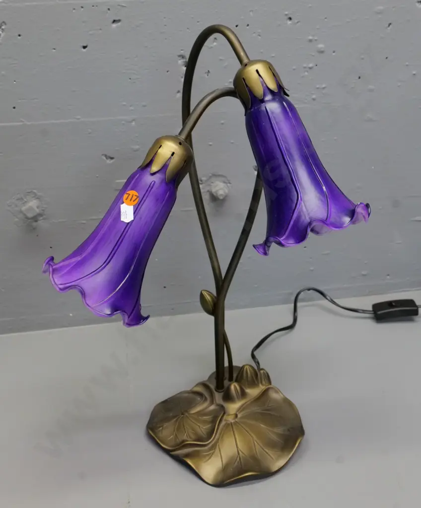 reproduction lily table lamp with composite base, purple glass shades H-440 Image 1++