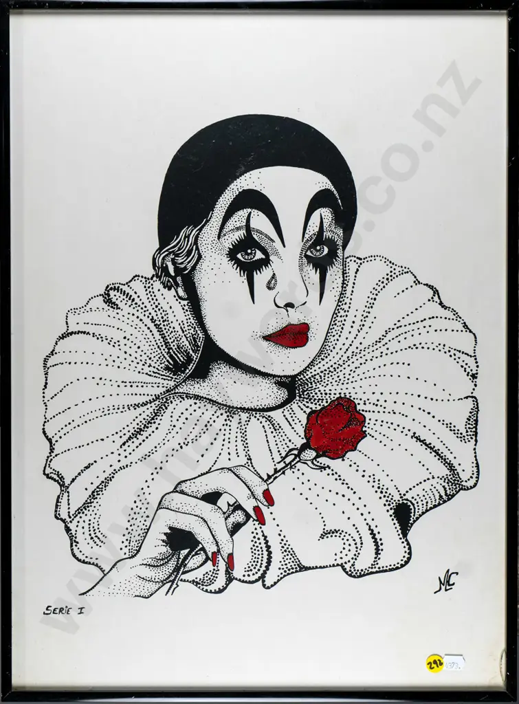 Monique C - framed ltd edition harlequin print 2/20  "Serie I" (small crack to glass in one corner) H-540 W-380 Image 1++
