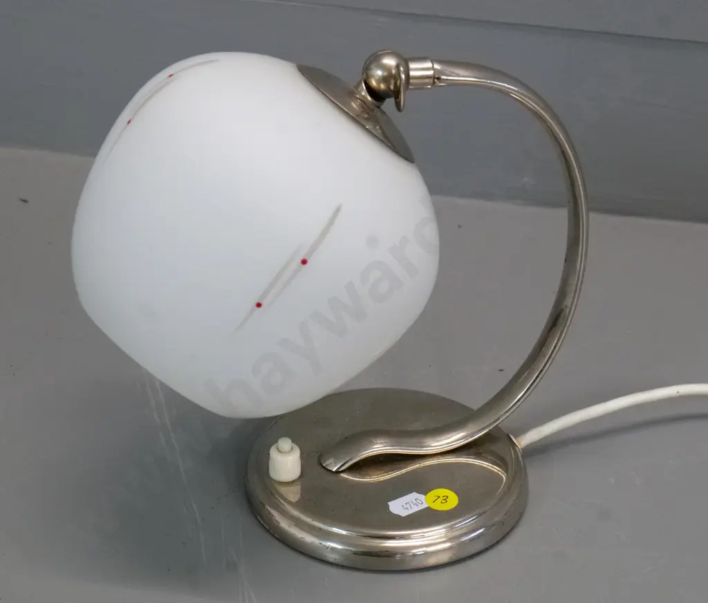 small chrome table lamp with frosted white glass shade H-220 Diameter 140 Image 1++