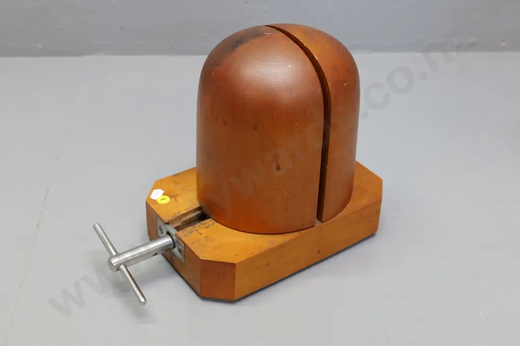 adjustable wooden hat block with chrome handle, etched size markings H-250 L-300 Image 1++