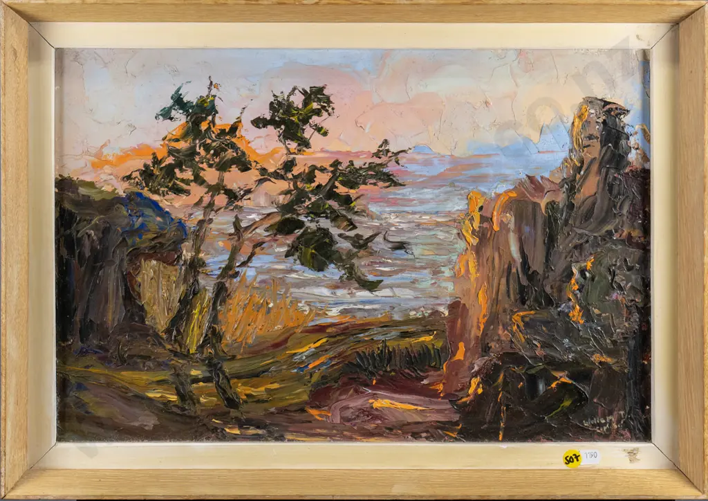 illegible signature - framed oil - landscape H-300 W-440 Image 1++