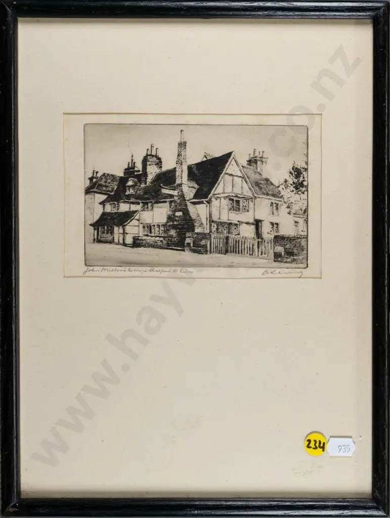 framed etching - village house H-90 W-140 Image 1++