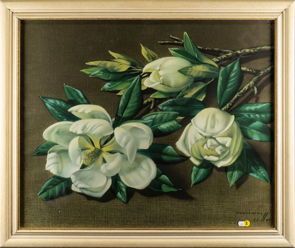 framed Tretchikoff print - magnolias H-500 W-600 Image 1++