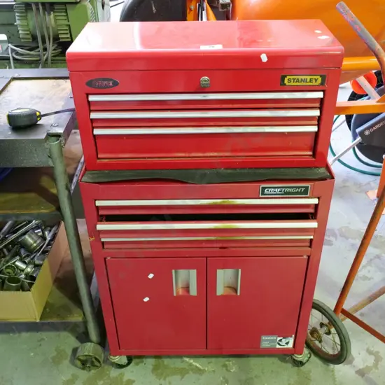 Craftright and Stanley tool boxes on casters