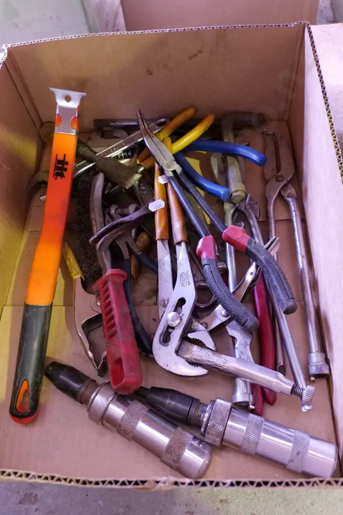 box of hand tools, vice grips, plumber's wrench etc Image 1++